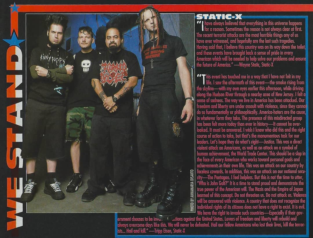 Wayne Static & Tripp Eisen comments about Sept. 11th⁣Metal Edge Magazine 2001⁣...